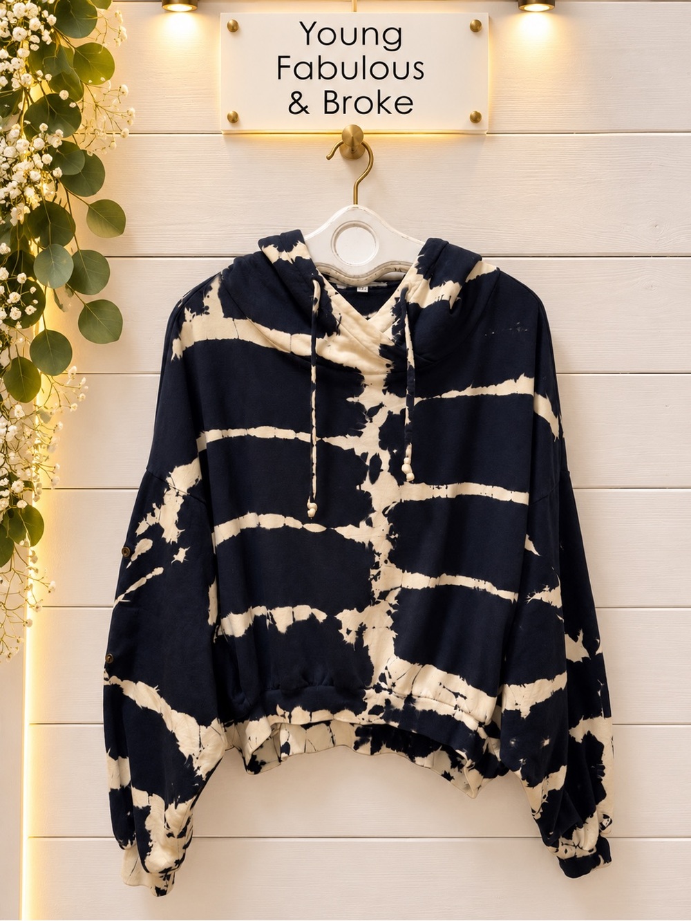 Young Fabulous & Broke Tie-Dye Hoodie – Navy/Cream – Size M/L